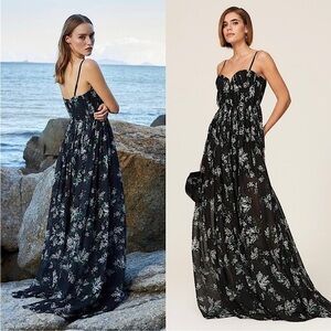 SAU LEE Floral Pleated Chiffon Bustier‎ Sleeveless
Fit & Flare Flowy Maxi Gown 6